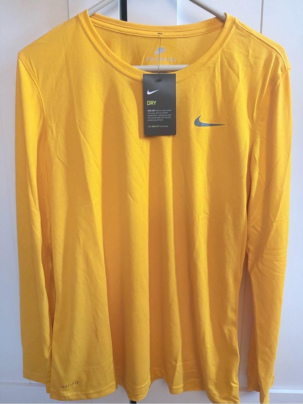 Nike Long Sleeve Dri-FIT Performance Shirt - Yellow, brand new with tags